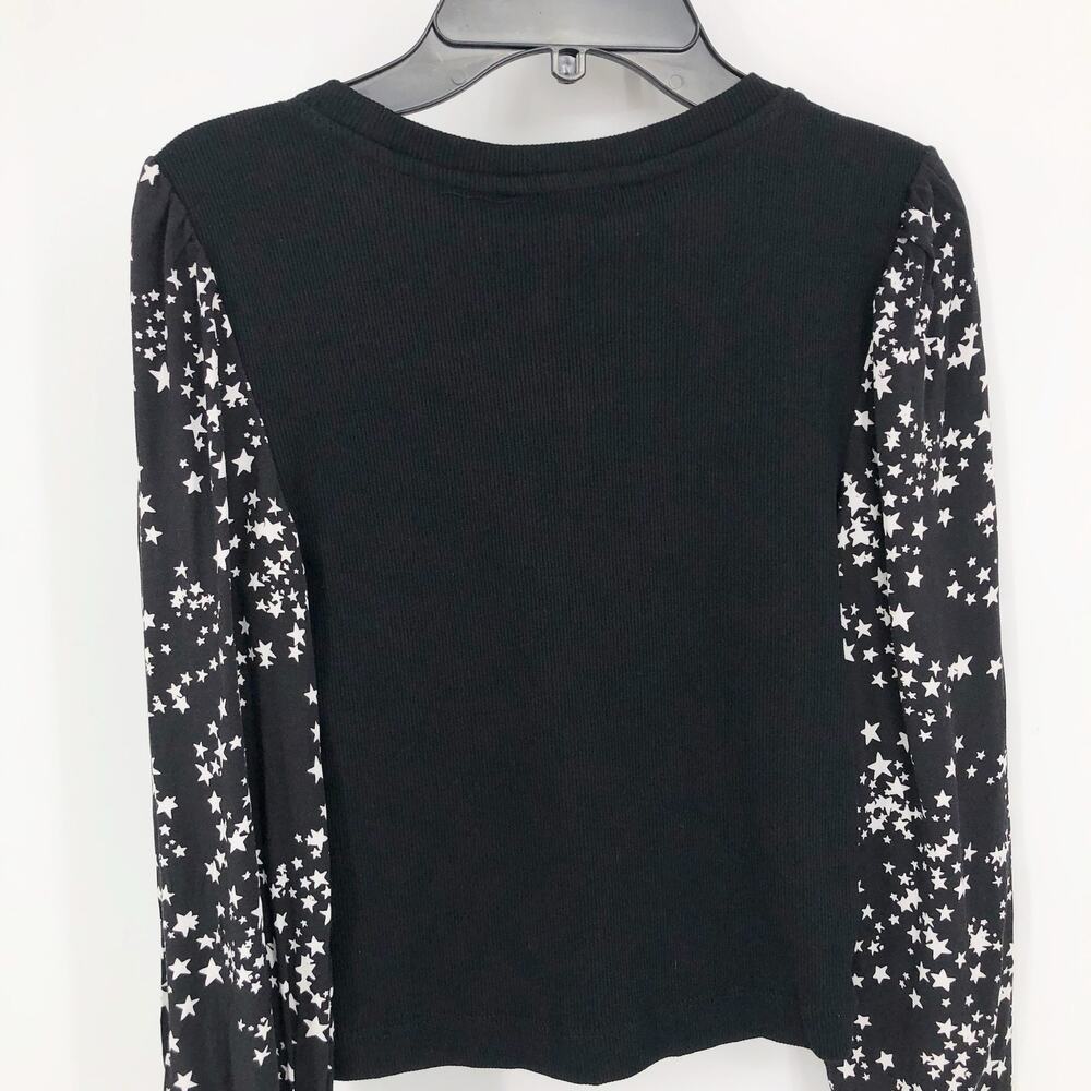 DKNY Womens Star Print Blouse Top XXS Black Ribbed Long Sleeve Career NWT - Picture 6 of 11